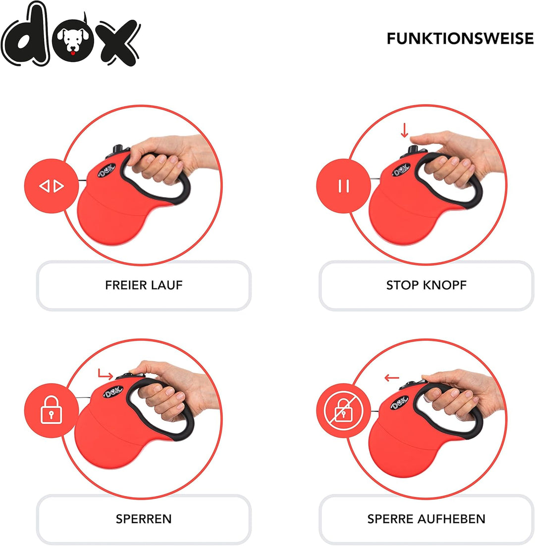 DDOXX Hundeleine Ausziehbar - Stabile Reflektierende Nylonstreifen Hundeleine Bissfest - Rollleine B