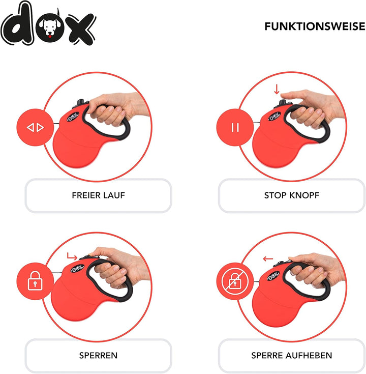 DDOXX Hundeleine Ausziehbar - Stabile Reflektierende Nylonstreifen Hundeleine Bissfest - Rollleine B
