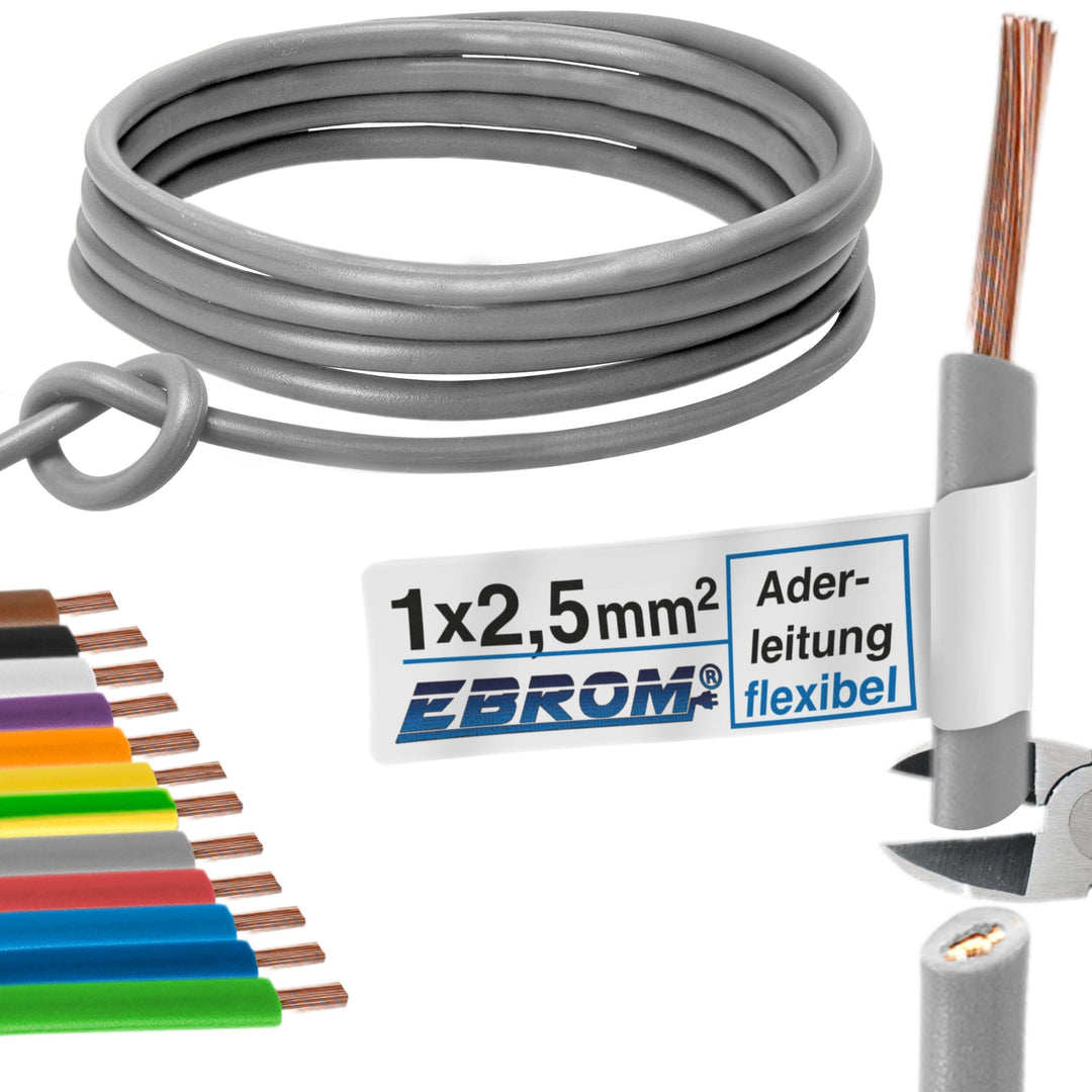 Aderleitung Verdrahtungsleitung - Einzelader flexibel - PVC Leitung - H07V-K 2,5 mm² - Farbe: grau -