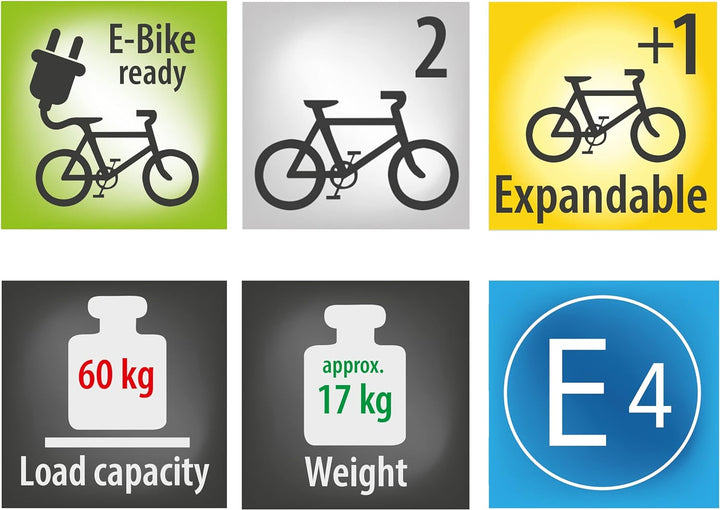 EUFAB 11510 Fahrradträger JAKE, E-Bike geeignet, teilweise vormontiert, erweiterbar, Diebstahlschutz
