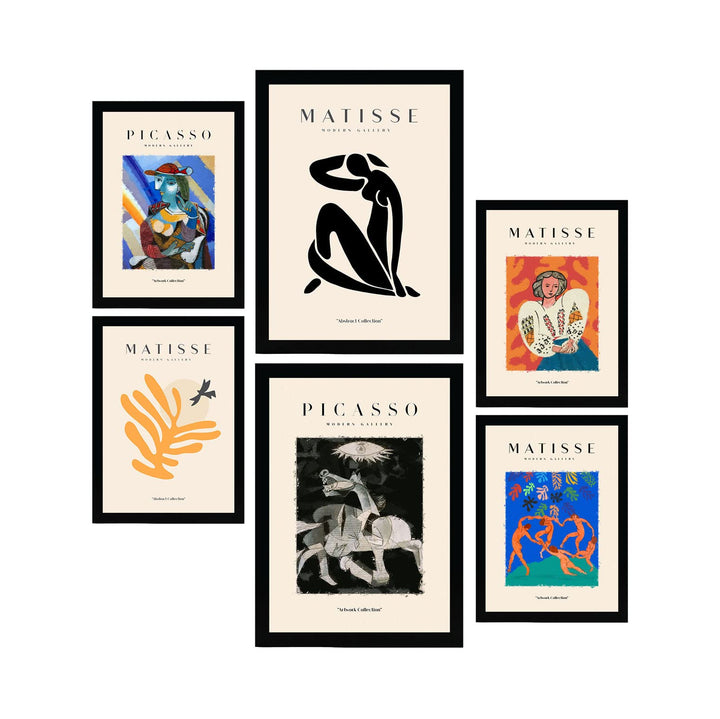 Nacnic Set mit 6 Postern von Picasso und Matisse. Abstrakte Gemälde. Drucke des Fauvismus und Surrea