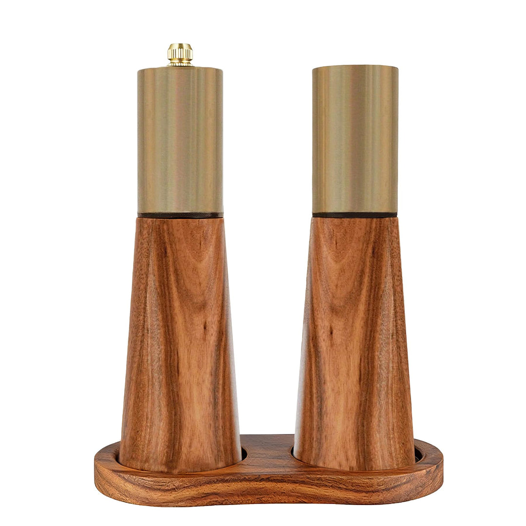 Set aus Salzstreuer und Pfeffermühle Manuelle Pfeffermühle Mit Holzsockel Mahlwerk aus Keramik Einst
