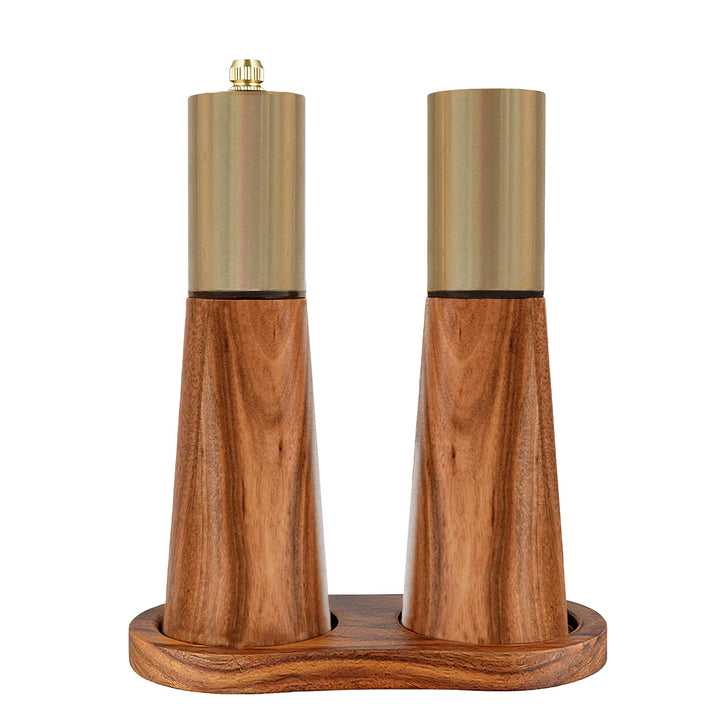 Set aus Salzstreuer und Pfeffermühle Manuelle Pfeffermühle Mit Holzsockel Mahlwerk aus Keramik Einst