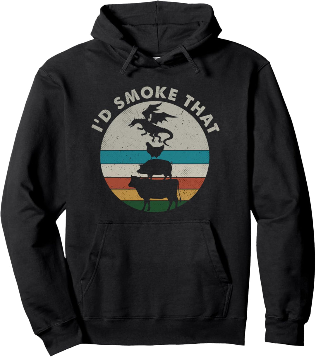 I'd Smoke That Dragon Funny BBQ Vintage Meat Smoker Grill Pullover Hoodie