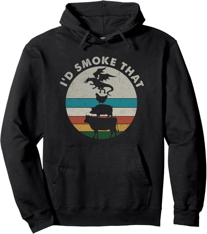 I'd Smoke That Dragon Funny BBQ Vintage Meat Smoker Grill Pullover Hoodie