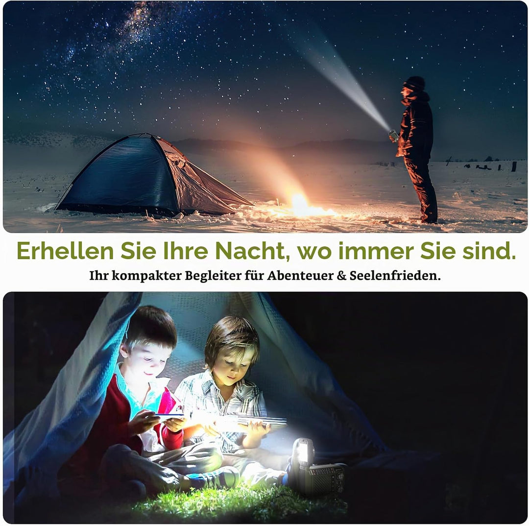 Kurbelradio Notfallradio mit 2600mAh Powerbank, Solar &amp; USB-C Ladung, AM/FM/SW Weltempfänger, LED-Ta