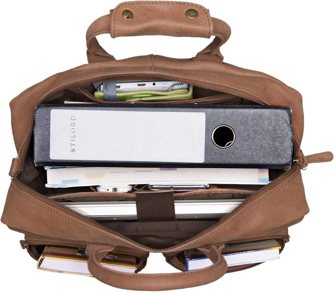 STILORD 'Henri' Bürotasche Leder 15,6 Zoll Vintage Laptop Aktentasche Businesstasche Umhängetasche L