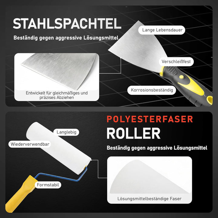 Bodenbeschichtung Entlüftungsroller Set | Enthält Stachelwalze Ausgleichsmasse 11 mm, Rakel Ausgleic