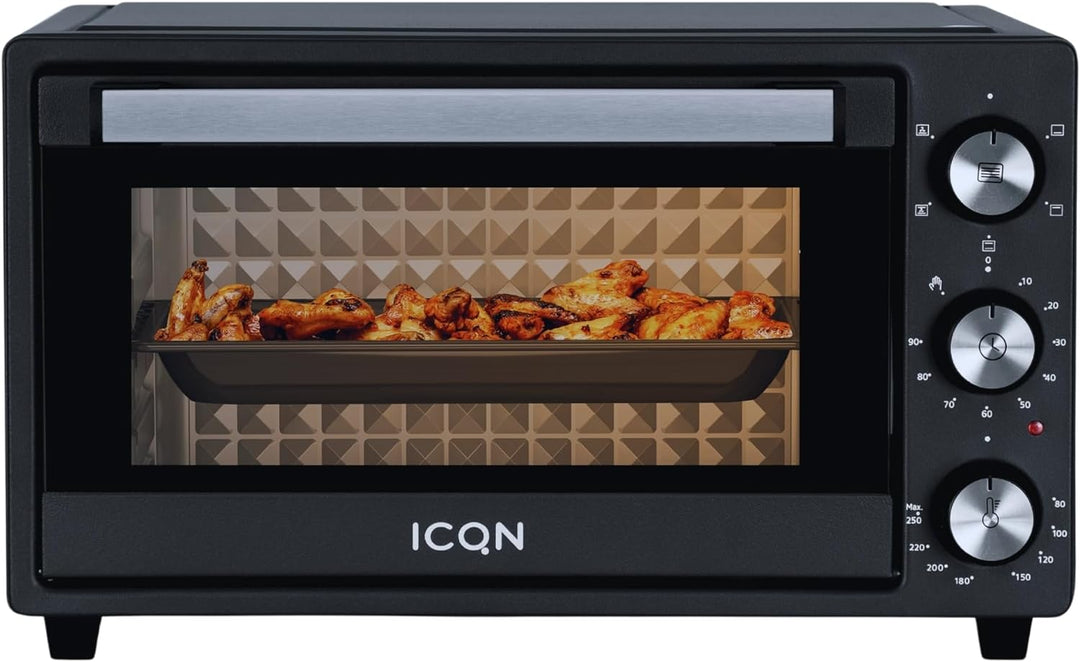 ICQN Minibackofen 20L, Pizza-Backofen, Ober-/Unterhitze mit Umluft-Funktion, 5 Grill-Funktion, 90 Mi