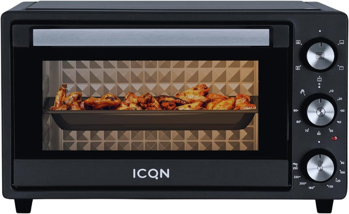 ICQN Minibackofen 20L, Pizza-Backofen, Ober-/Unterhitze mit Umluft-Funktion, 5 Grill-Funktion, 90 Mi