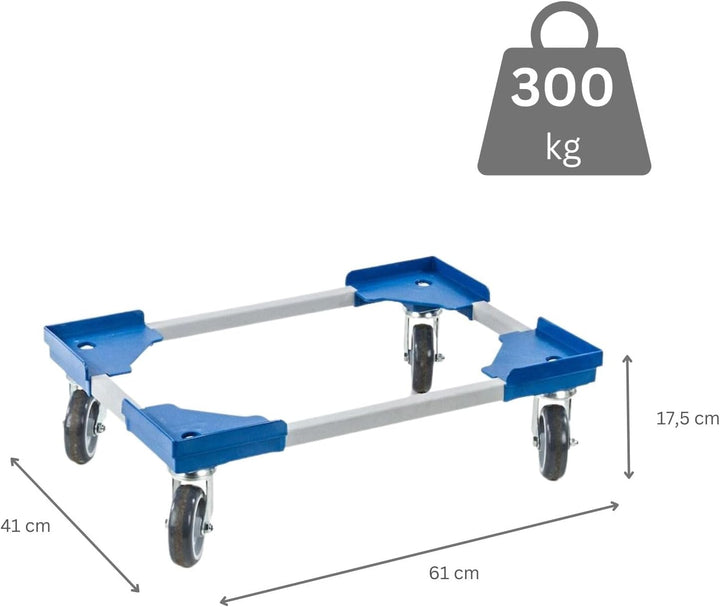 PROREGAL Profi-Flex Transportroller für Euroboxen 60x40cm mit Kunststoffräder blau | montiert | 4 Le