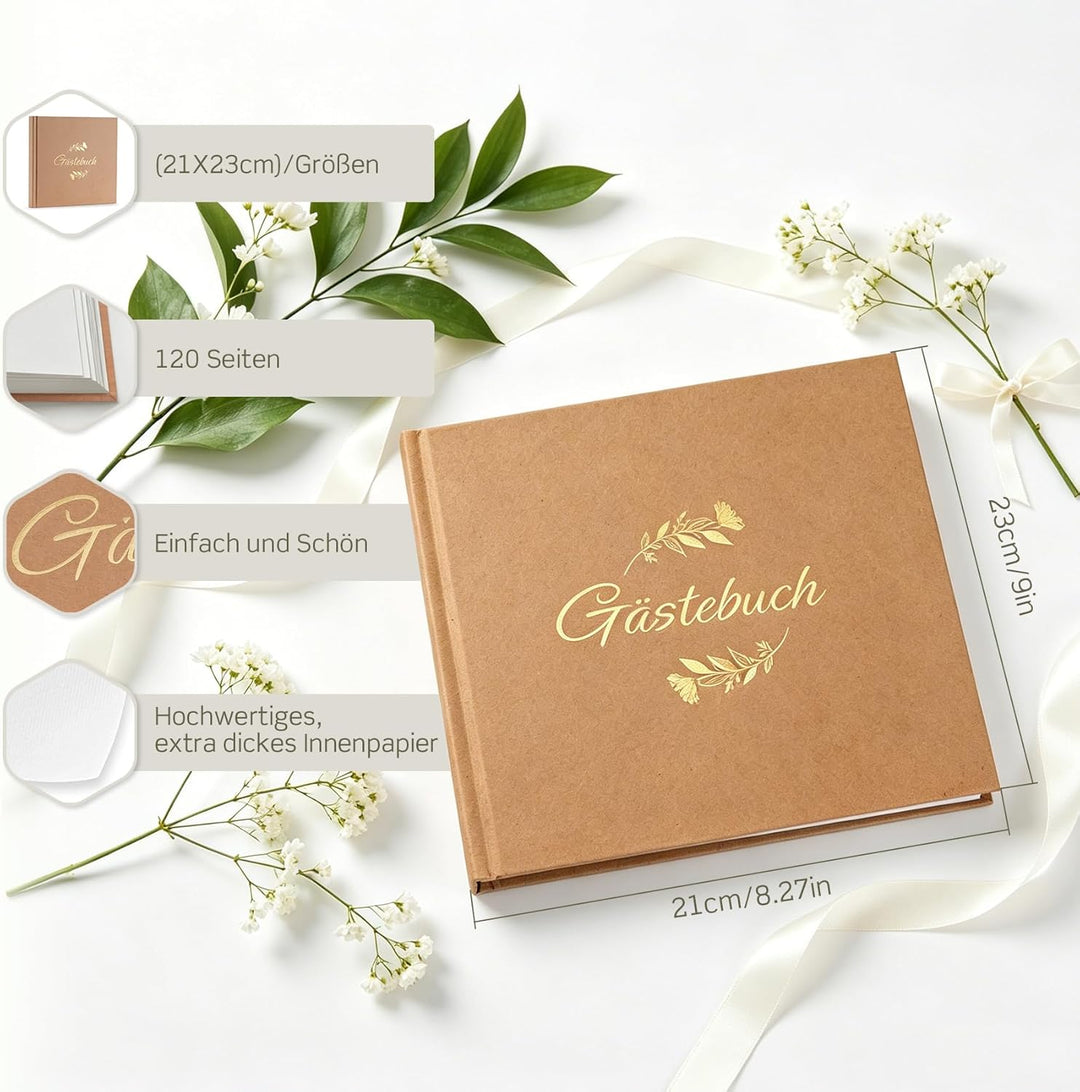 Gästebuch Hochzeit mit 2 Seiten Feststehenden Fotoaufklebern,Hochwertiges Hochzeitsbuch,Hardcover mi