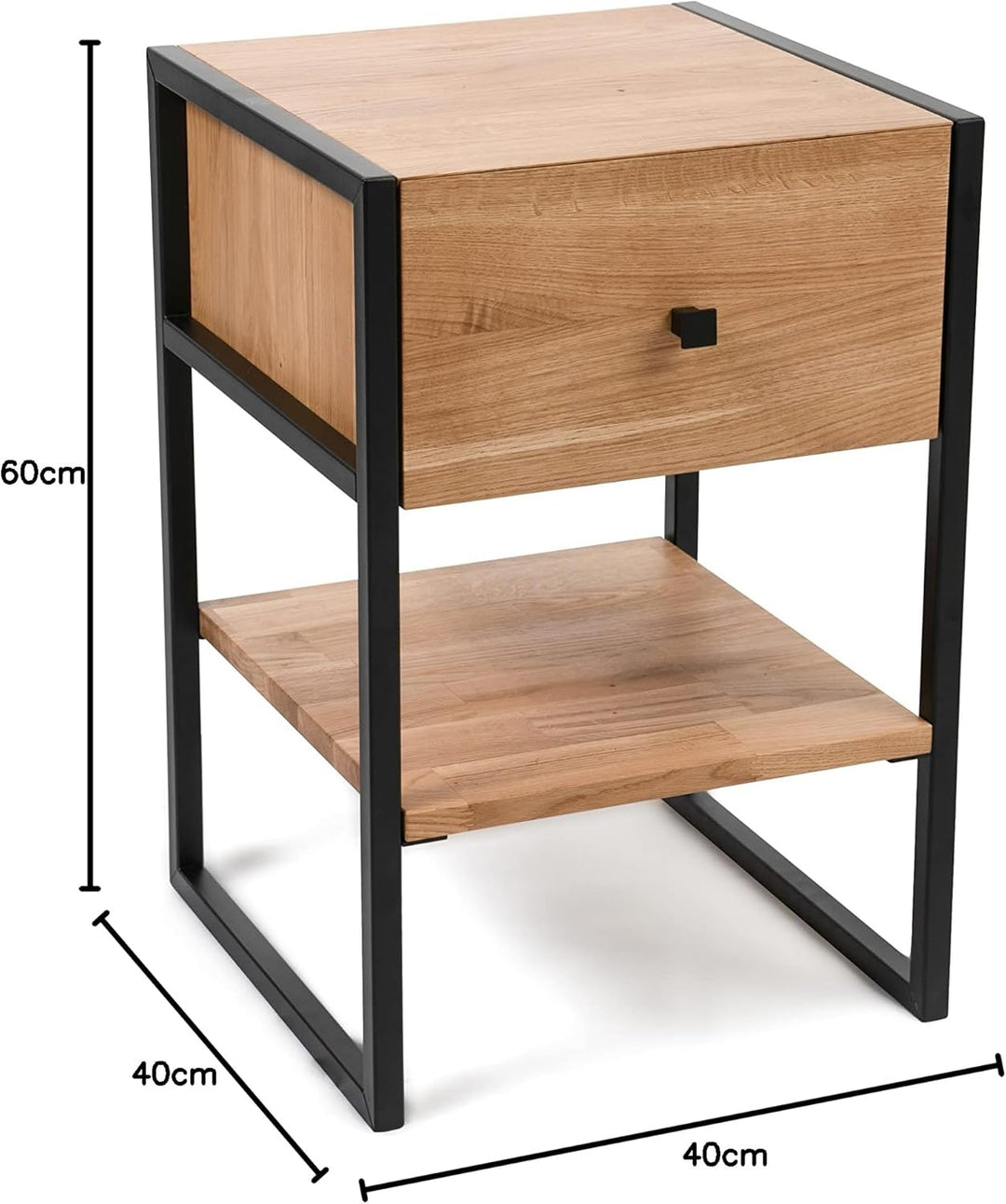M2 Kollektion Bolzano1 Beistelltisch, Eiche, Holz Wildeiche, Metall Schwarz, 40x60x40