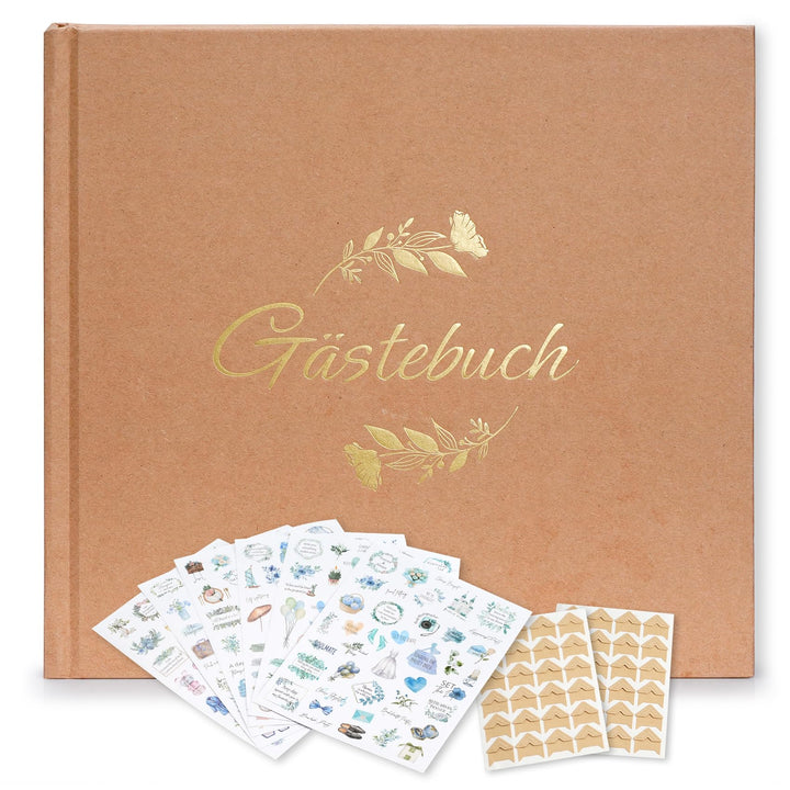 Gästebuch Hochzeit mit 2 Seiten Feststehenden Fotoaufklebern,Hochwertiges Hochzeitsbuch,Hardcover mi