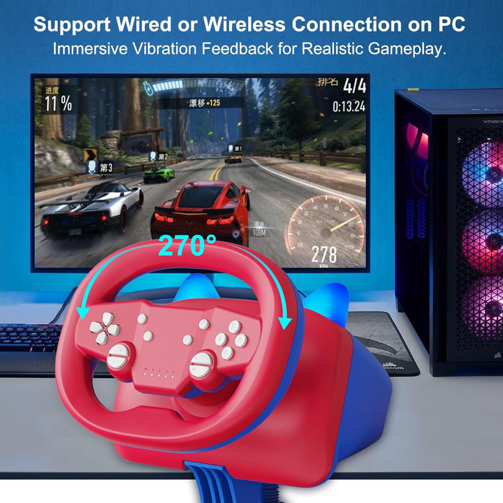 DOYO Lenkrad,PC Wireless Lenkrad mit Einstellbarem Vibrationsfeedback und 270-Grad-Rotation,PS4 lenk