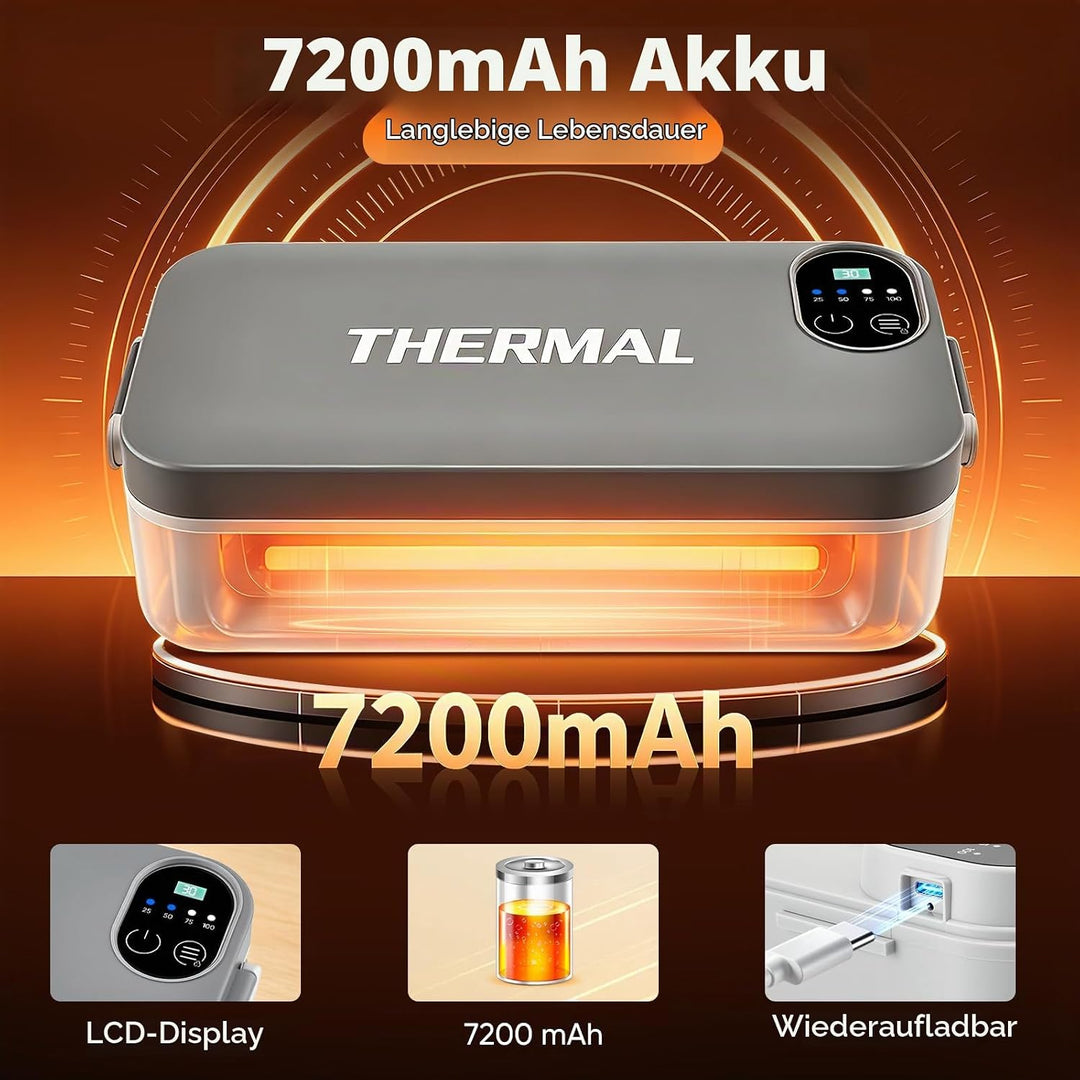 Elektrische Lunchbox mit 7200mAh Akku, 900ml Thermo Lunchbox für Essen heiss, USB-C Heatbox Edelstah