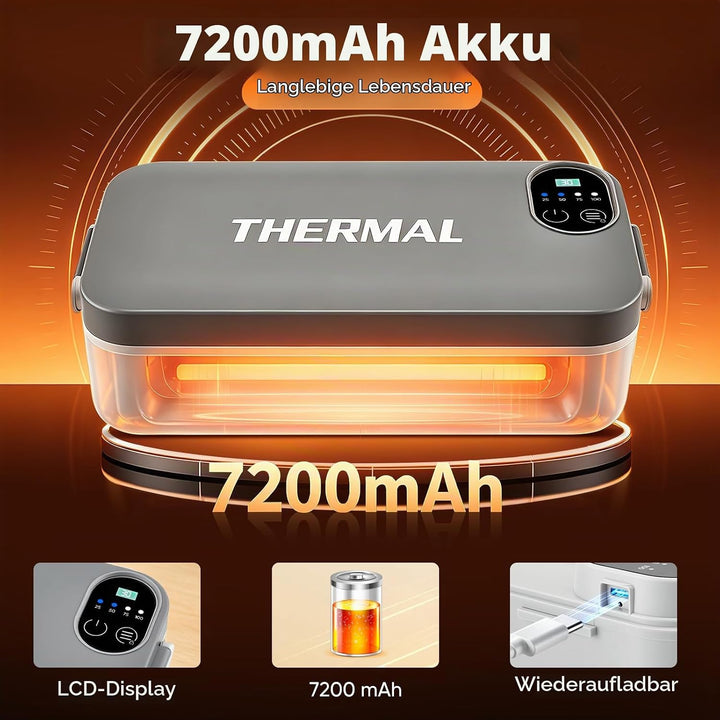 Elektrische Lunchbox mit 7200mAh Akku, 900ml Thermo Lunchbox für Essen heiss, USB-C Heatbox Edelstah