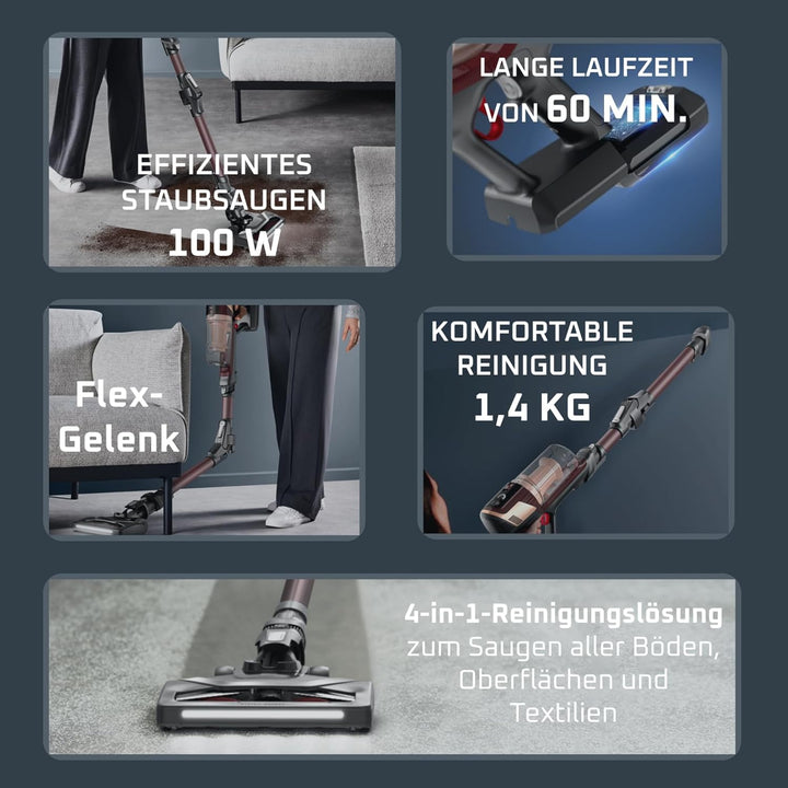 Rowenta X-Pert 6.80 Flex kabelloser Akku-Stabstaubsauger, leistungsstarke 100 AW, Lange Laufzeit bis