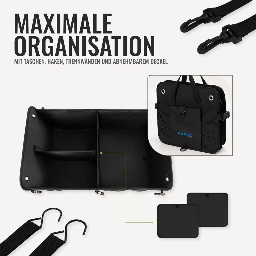 Nafra Home Kofferraumtasche Auto – Aufbewahrungsbox Gross 65L Mit Deckel Und Rutschfester Basis, Fes