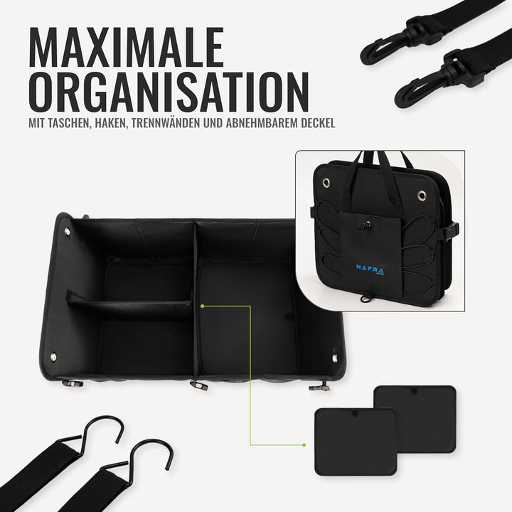 Nafra Home Kofferraumtasche Auto – Aufbewahrungsbox Gross 65L Mit Deckel Und Rutschfester Basis, Fes