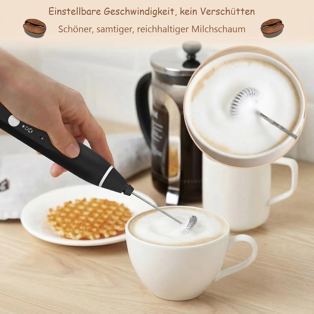 FITNATE Elektrischer Milchaufschäumer Stab, USB Handheld Milchschäumer Stab mit 3 Stufen, 2 Edelstah