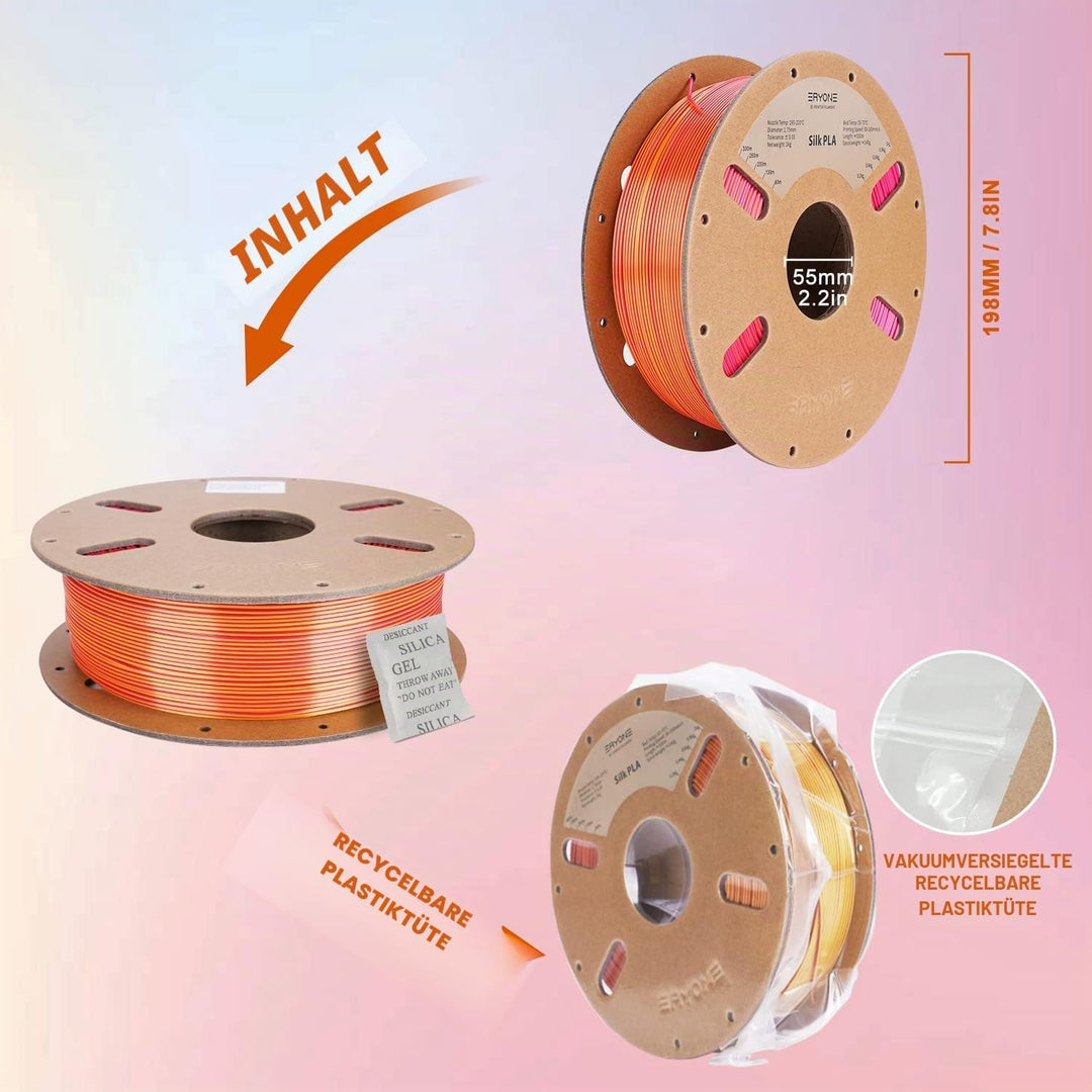 ERYONE Dual Zweifarbig PLA Filament 1.75mm, 3D Drucker Filament 1kg Spule +/- 0,03 mm, Seide Rot & G