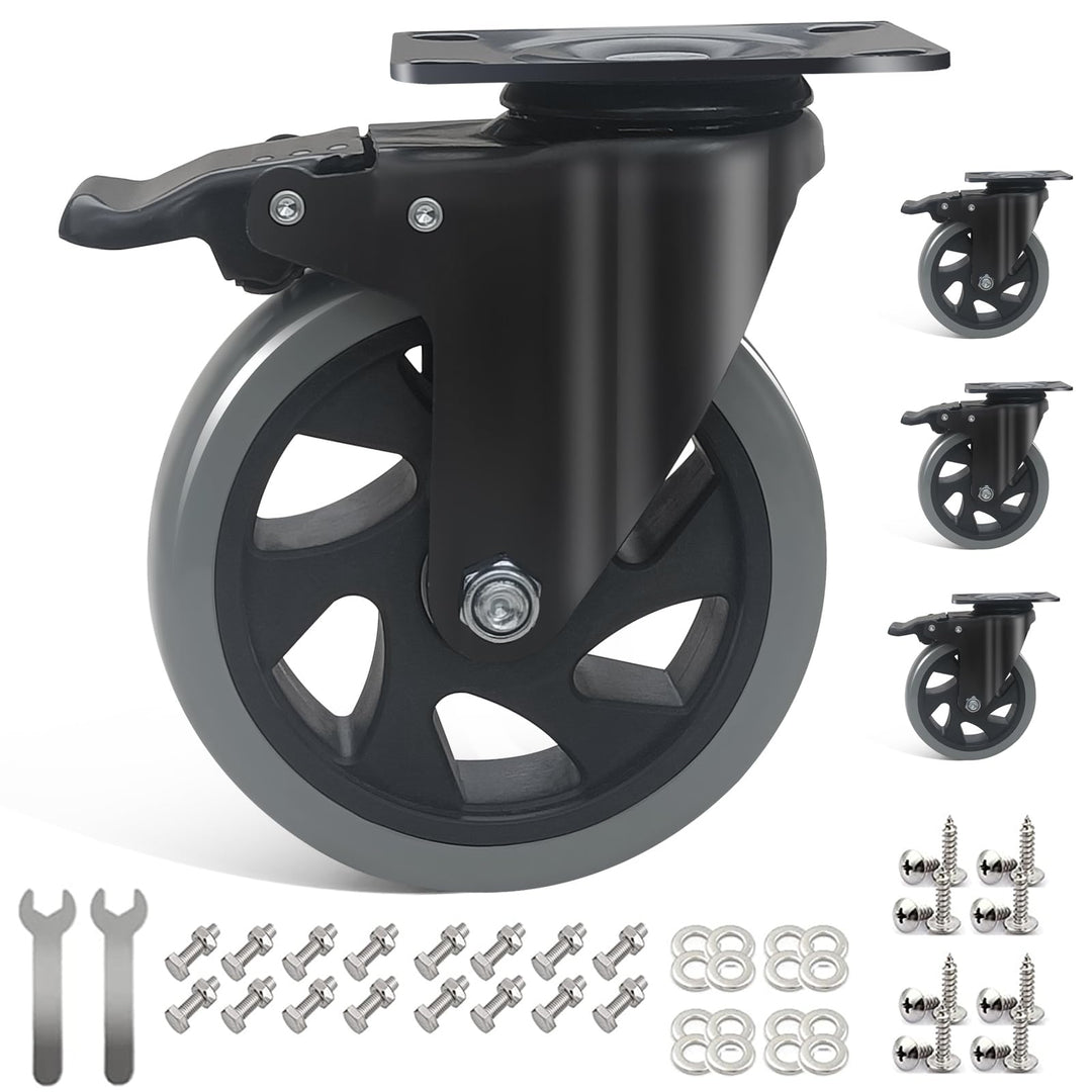Möbelrollen mit Bremse 125MM Lenkrollen, 4 Stück Schwerlastrollen inkl. Montagezubehör, Transportrol