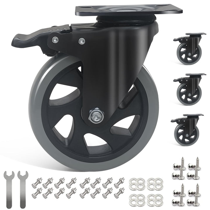Möbelrollen mit Bremse 125MM Lenkrollen, 4 Stück Schwerlastrollen inkl. Montagezubehör, Transportrol