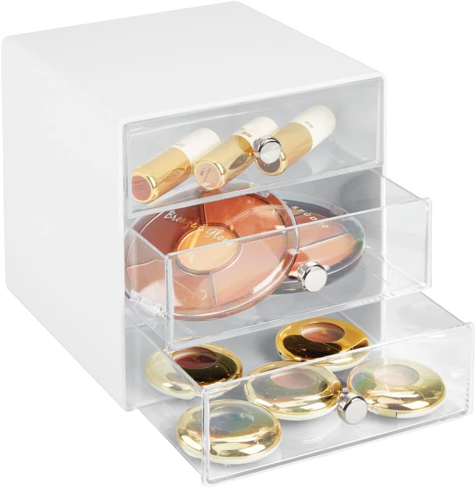 mDesign Schubladenbox aus robustem Kunststoff – praktischer Kosmetik Organizer mit drei Schubladen –