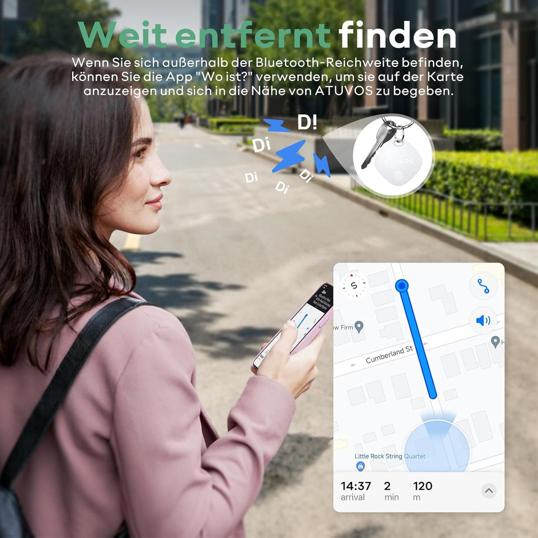 ATUVOS Schlüsselfinder KeyFinder 4er Pack, iOS Smart Bluetooth Tracker Tag Kompatibel mit Apple Wo i