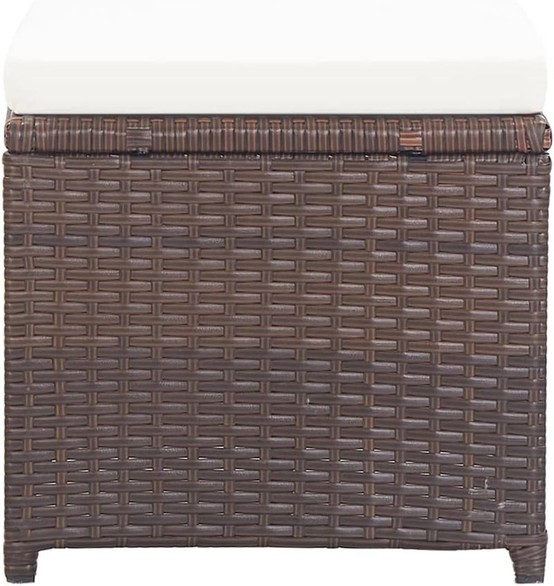 homiuse 40,5x40,5x35 cm Gartenhocker 4 STK. mit Kissen Poly Rattan Braun Fussbank Rattan Hocker Outd