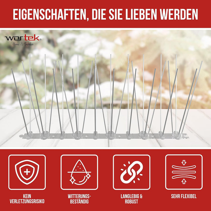 wortek Taubenabwehr Spikes Vogelabwehr Spikes - Edelstahl 9 Meter mit Sollbruchstellen - Tierfreundl