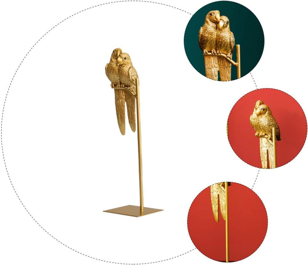 BESPORTBLE Papagei Figur Paar Papagei Statue Golden Papagei Auf Ständer Desktop Ornament Wohnzimmer