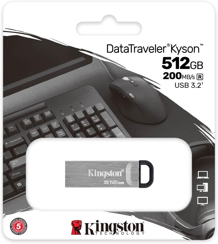 Kingston DataTraveler Kyson USB 3.2 Gen 1 USB-Stick 512GB - Mit stilvollem, kappenlosem Metallgehäus
