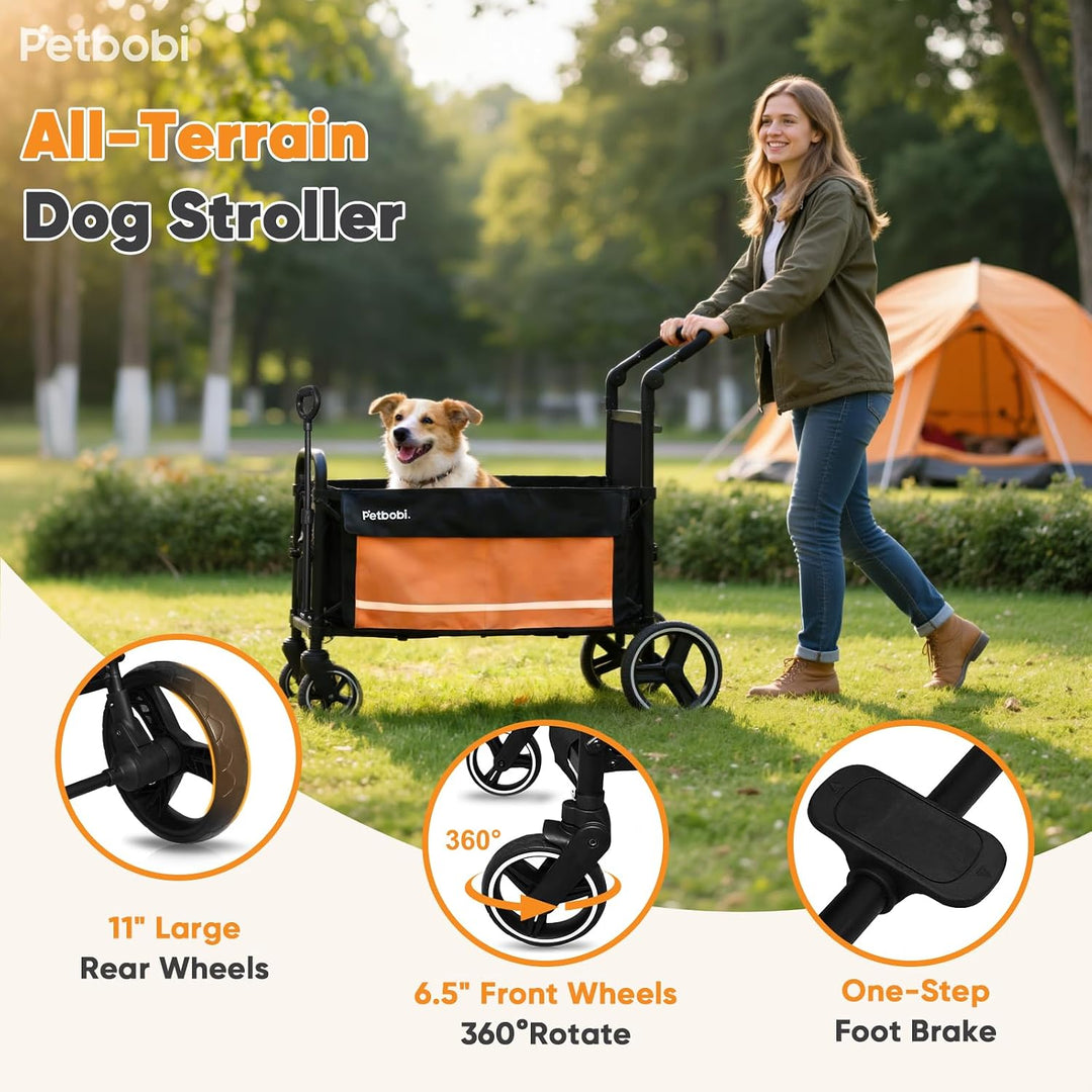 Petbobi 2-in-1 Schieb- &amp; Zug-Hundetrolley für mittelgrosse &amp; grosse Hunde, mit Zugangsrampe für alte