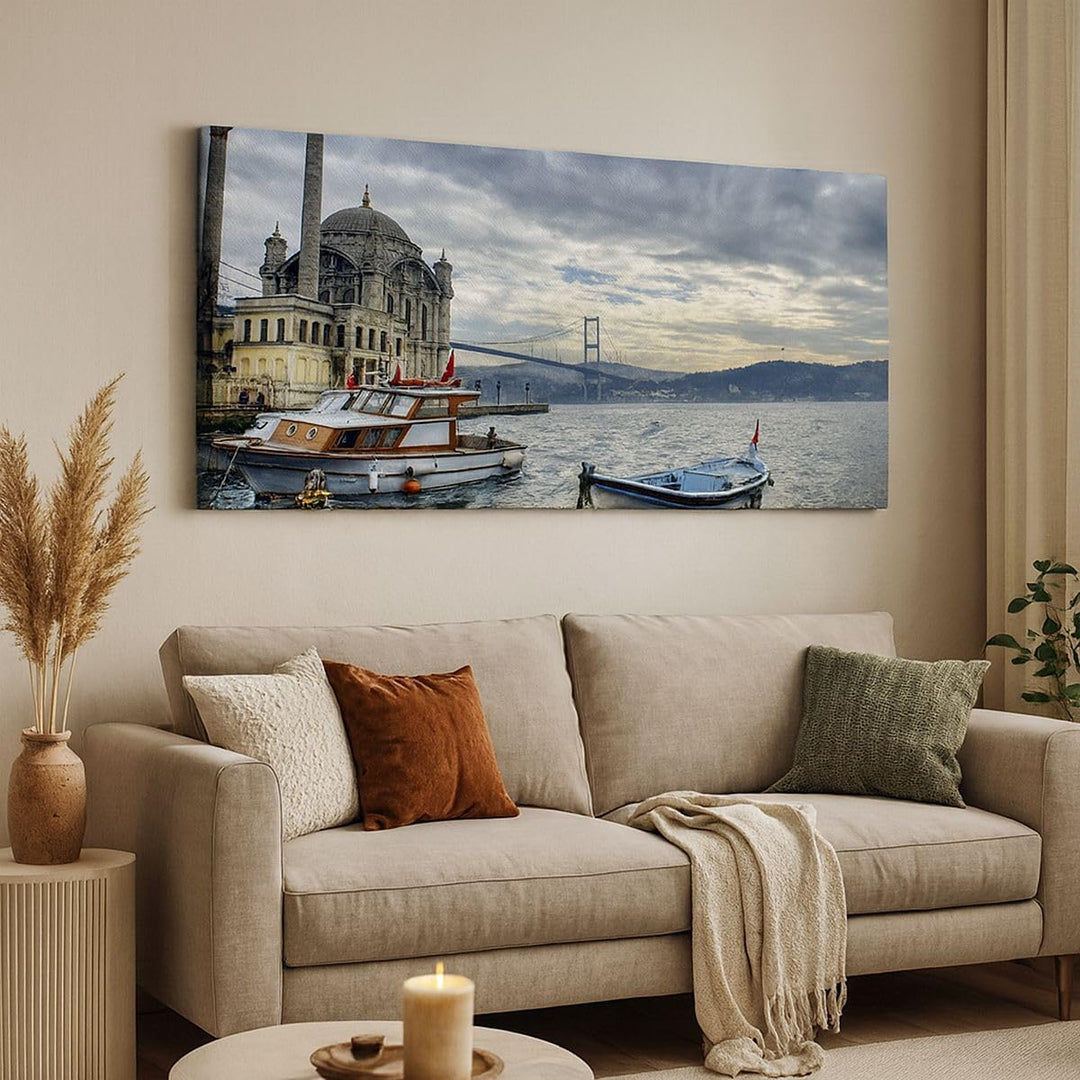 Wandbilder Dekoration Wohnzimmer Architektur asien boot brücke Panorama Bilder auf Leinwand 120x50cm