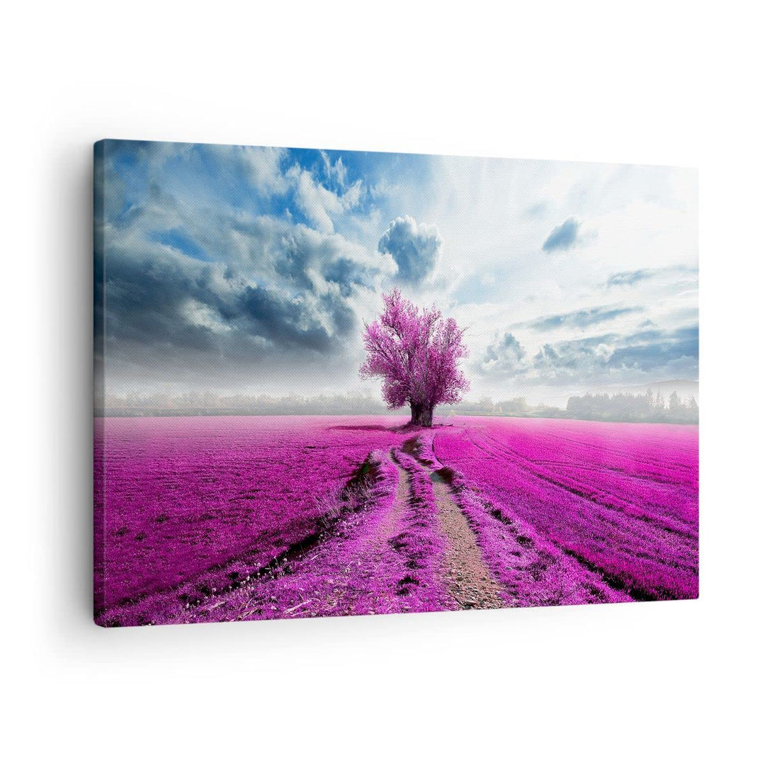 Bilder auf Leinwand Heidefeld Baum Wolken Landschaft Leinwandbild 70x50cm Wandbilder Dekoration Wohn