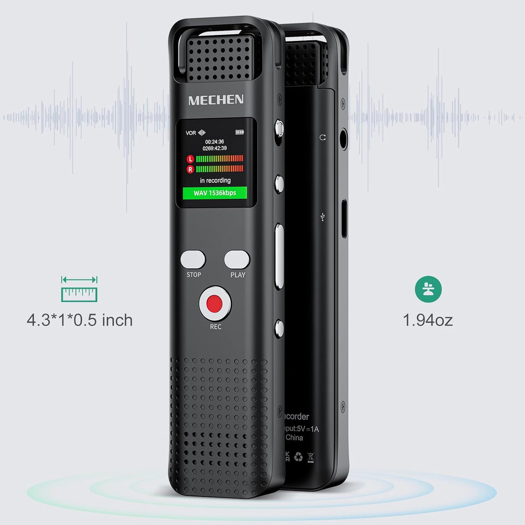 MECHEN 128GB Diktiergerät mit Spracherkennung, 1536kbps Aufnahmegerät mit MP3-Player, HD-Klangqualit