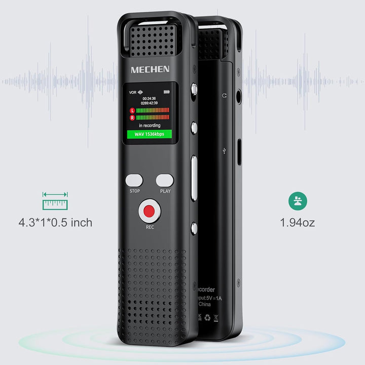 MECHEN 128GB Diktiergerät mit Spracherkennung, 1536kbps Aufnahmegerät mit MP3-Player, HD-Klangqualit