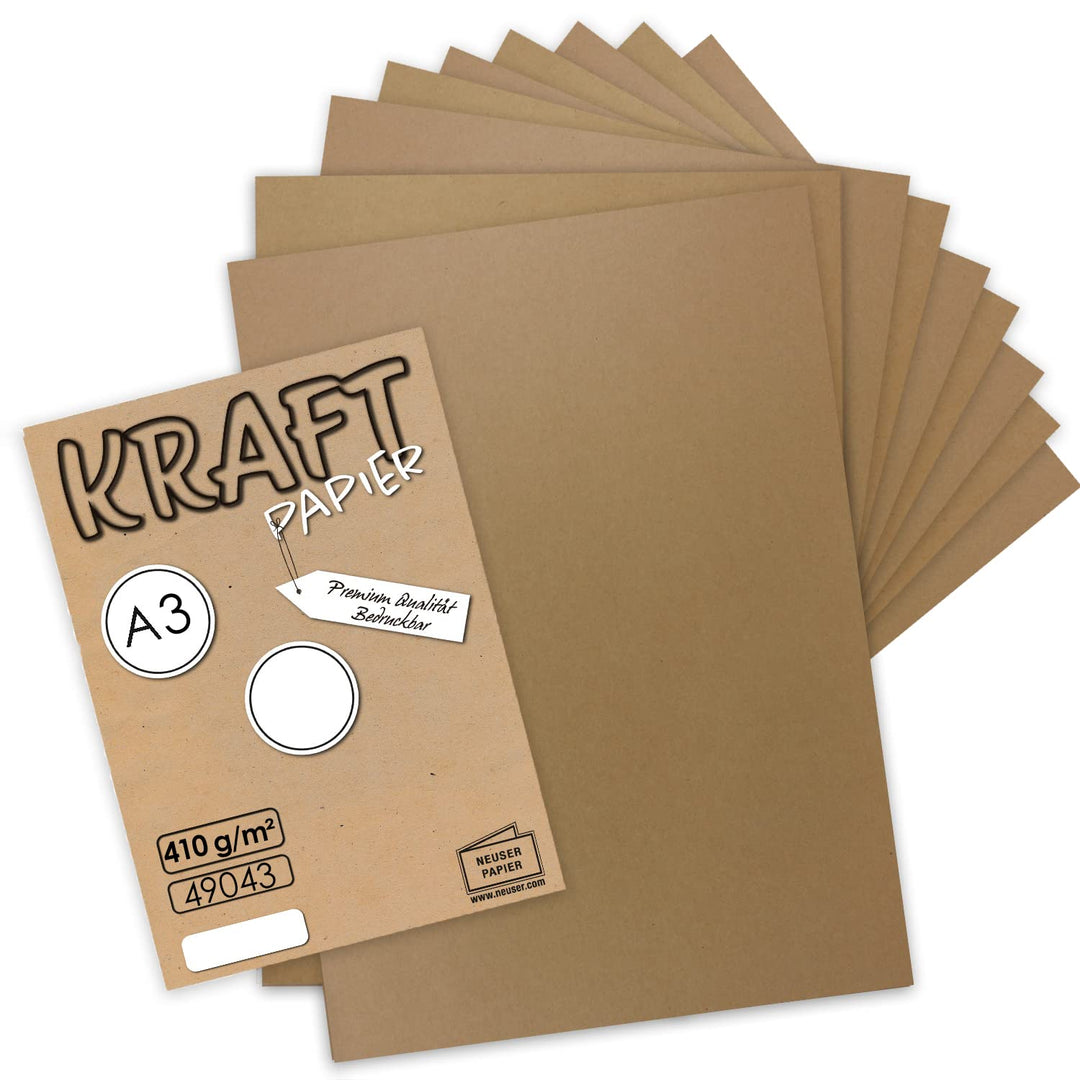 50x Vintage Kraftpapier DIN A3 410gr natur-braunes Recycling-Papier nachhaltig Bastel-Karton Künstle