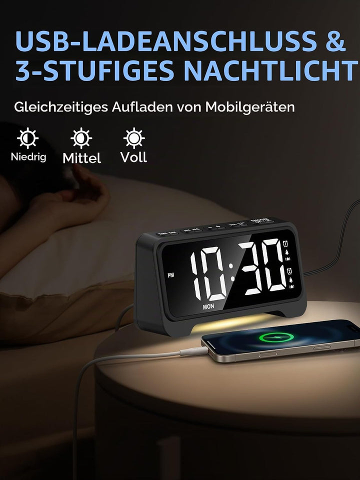 Mesqool Vibrationswecker, Lauter Wecker für Tiefschläfer, Digitaler Wecker mit Nachtlicht, Grosses D