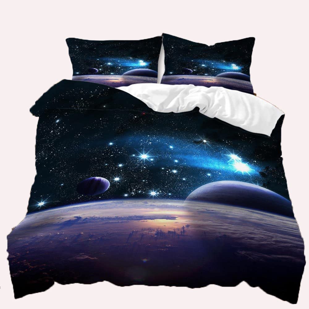 TULTOAP Bettwäsche Galaxie 135x200 3D Universe Starry Planet Weltall Bettbezug Lila Blau Universum T