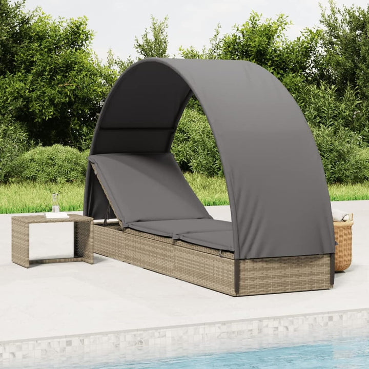 Yolola Sonnenliege mit Dach, Gartenliege mit Runddach, Poly Rattan, bis 150 kg belastbar, Rückenlehn