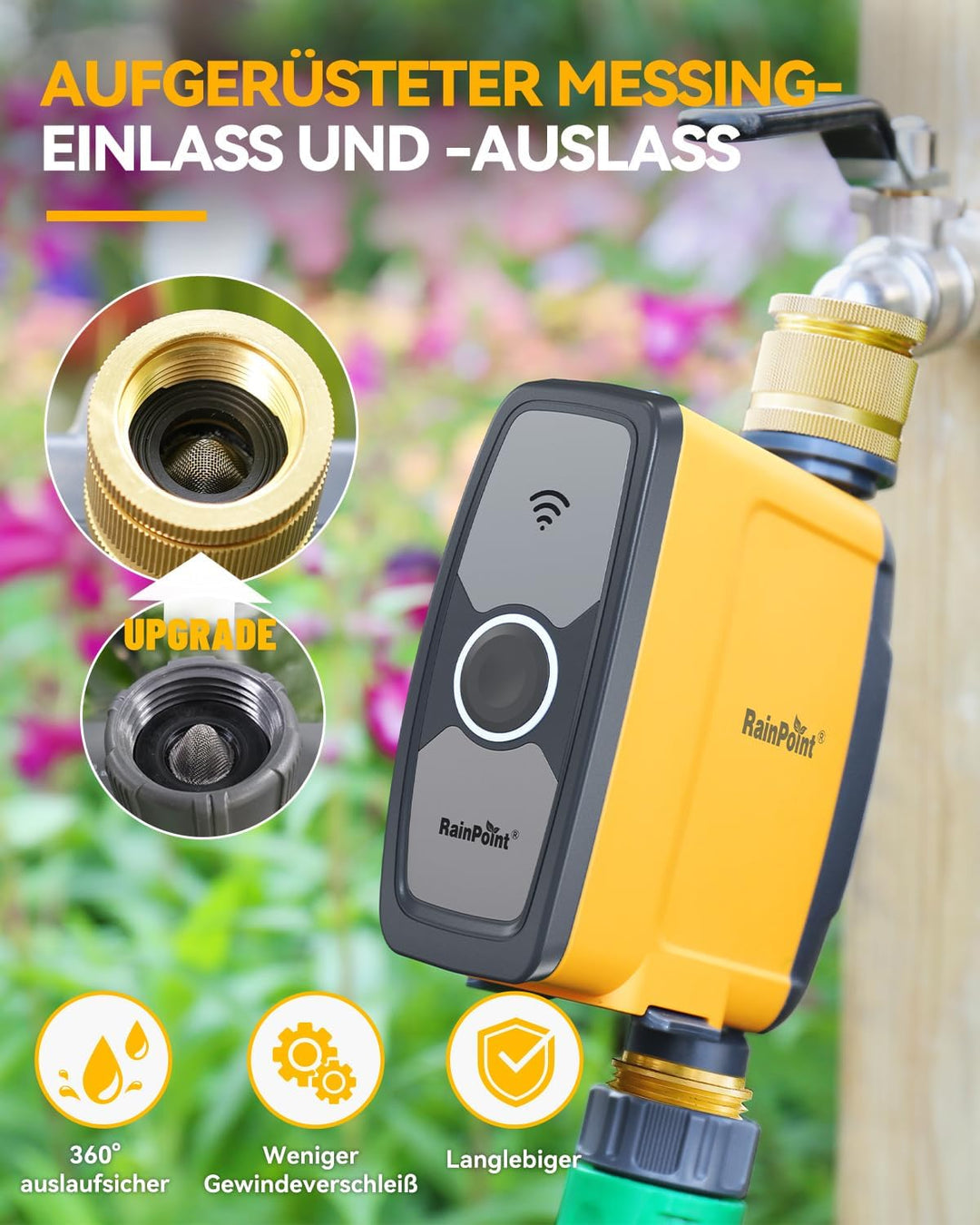 RAINPOINT Bewässerungscomputer WLAN mit Reinem Messing-Einlass und -auslass, ohne WiFi Hub, Muss mit