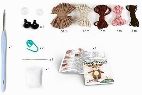 Graine Créative Häkelset Hirsch – 17 cm – 12 Stück 1 Beige, Braun, Schwarz, 1 Beige, Braun, Schwarz