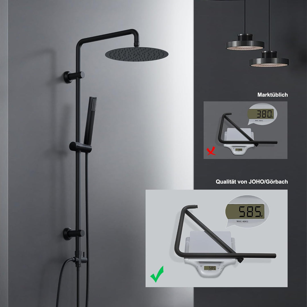 Görbach Regendusche Duschsystem ohne Armatur, Edelstahl Duschset mit 92cm Duschstange, XL Überkopfbr