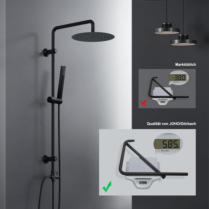 Görbach Regendusche Duschsystem ohne Armatur, Edelstahl Duschset mit 92cm Duschstange, XL Überkopfbr
