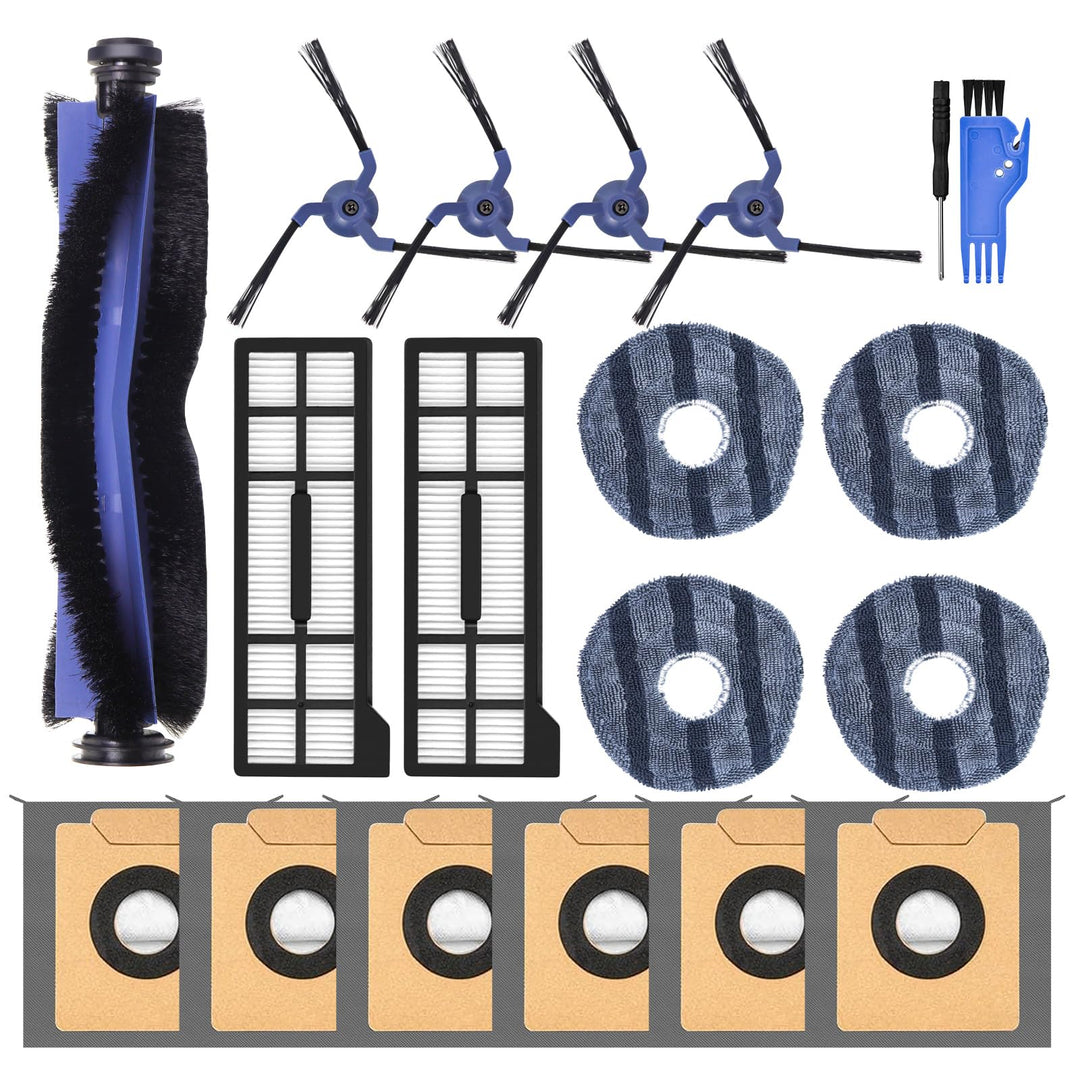 VIEWALL 19 Pack Zubehör für Eufy X10 Pro Omni Staubsauger,1 Hauptbürste,4 Wischtuch-Pads,4 Seitenbür