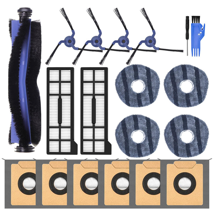 VIEWALL 19 Pack Zubehör für Eufy X10 Pro Omni Staubsauger,1 Hauptbürste,4 Wischtuch-Pads,4 Seitenbür