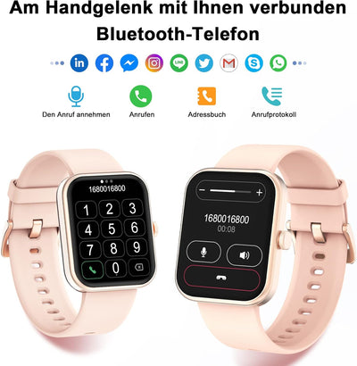 Blackview Smartwatch, 1,83 Zoll Bluetooth Anrufe Smart Watch für Damen Fitnessuhr, Armbanduhr mit Pu